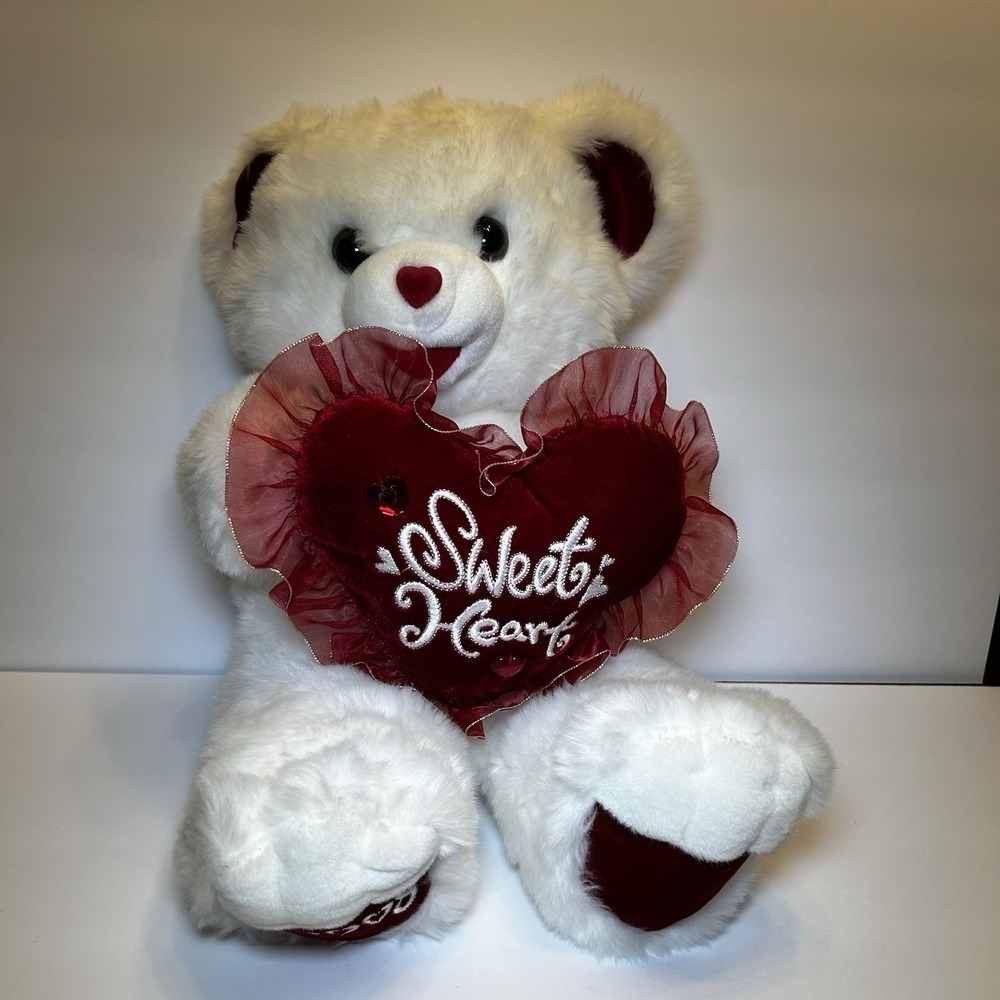 Dan Dee White Plush Sweetheart Teddy Bear Red Nose, Ears Paws Heart 20" 2008‎
